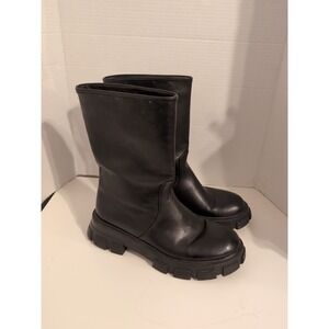 Black Chunky Heeled Moto Grunge Y2K Combat Boots Faux Leather Size‎ 9